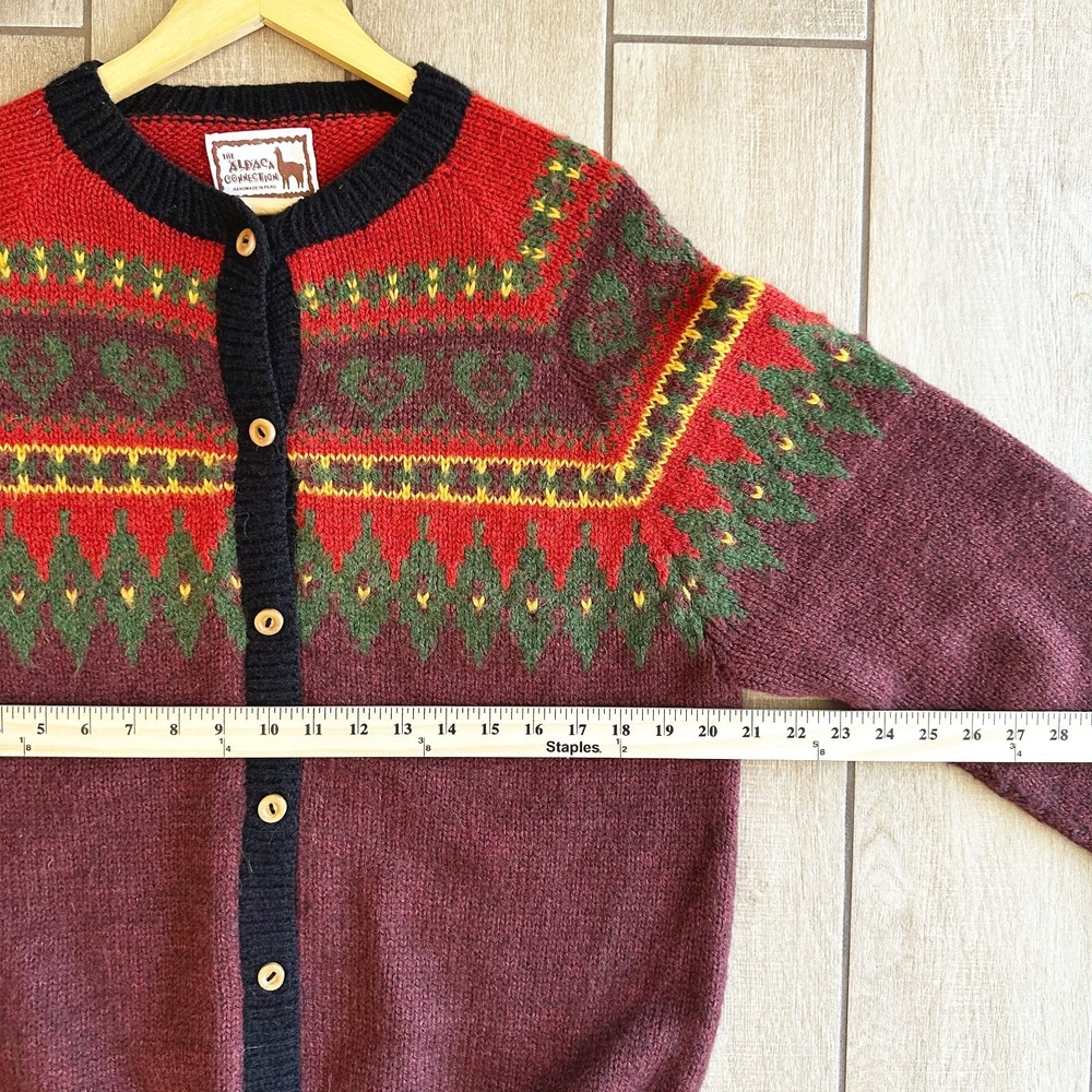 The Alpaca Connection Button Cardigan Large? Fair Isle Handmade Peru Alpaca Wool - Picture 9 of 11